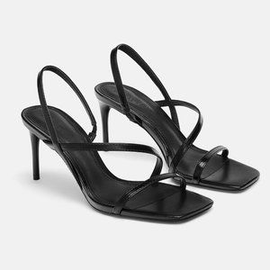 Zara Square Toe Strappy Sandals Black Size 9 EU40